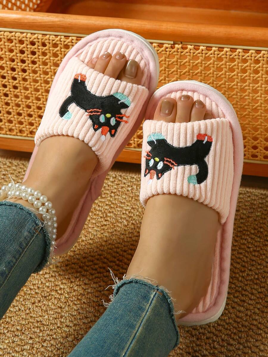Elegantes zapatillas de casa con diseño de gato para mujer, cómodas y lindas sandalias de dedo abierto para usar dentro y fuera, estilo Ins - Rosa - Ver 1