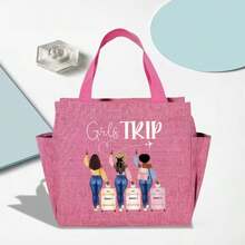 Healing Girls Trip Customizable Tote Bag, Girl Travel Printed Design, Multi-Compartment Large Capacity, Support Name Customization, Easy To Carry Personal Items, Specially Designed For Girlfriend Gatherings And Commuting, Suitable For Daily Commute, Short-Distance Travel, Shopping, A Thoughtful Customized Gift For Girlfriends And Sisters, Practical And Commemorative Travel Essential Bag! - Multicolor - View 8