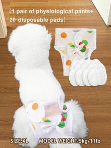 Bow Tie Dog Physiological Pants Set (Includes 20 Disposable Pads), Menstrual Pants, Suitable For Medium & Small Pets - Yellow - View 4