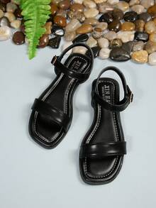 Nuevas sandalias planas de unicolor para uso diario para mujeres - Negro - Ver 4