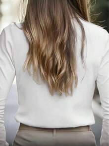 de unicolor de estilo europeo y americano de , diseño de cuello de satén, blusa elegante de manga larga y ajuste ceñido para primavera - Blanco - Ver 3
