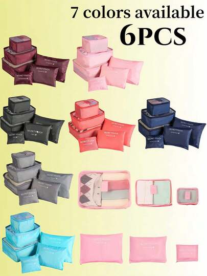 6件装旅行收纳袋，可重复使用便携式储物袋，适用于收纳洗漱用品、化妆品、内衣、鞋子、沙滩用品，可折叠衣物分类袋，适合行李箱、旅行、度假、返校、出差、母亲节、女士生日礼物、家居收纳