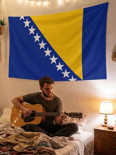 1 tấm thảm treo tường in hình cờ Bosnia và Herzegovina, dùng trang trí phòng ngủ, phòng khách, ký túc xá, studio, quán bar, nhà hàng, quán cà phê, tiệc tùng, sự kiện văn hóa, nhiều kích cỡ khác nhau, chất liệu polyester chất lượng cao.