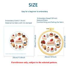 Kit de bordado para principiantes - Tema de postres dulces, patrones preimpresos de pastel de chocolate y macarons, incluye aro de bordado de 20 cm, hilos, agujas y herramientas, conjunto de manualidades hechas a mano - Multicolor - Ver 3