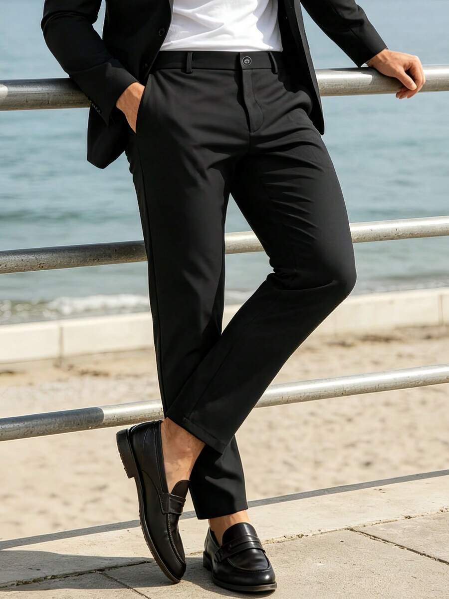 Pantaloni casual da uomo a gamba dritta, pantaloni formali, estivi - nero - Visualizzare 1