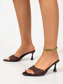 Women's Mesh Fabric Breathable Open Toe High Heel Sandals, Versatile Brown Minimalist Pointed Toe Stiletto Slide Sandals, New Summer Style - Brown Pointed Double Net - View 6