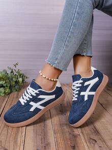 Giày thể thao thường ngày mới, giày sneaker nữ buộc dây thời trang đa năng chất liệu giả da lộn, giày dành cho học sinh. - Màu xanh lam - Xem 2