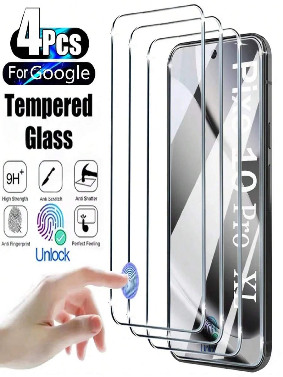 防震安卓屏幕保护膜 4 片装高清钢化玻璃屏幕保护膜,兼容 Pixel 10 Pro XL 9 Pro XL 8 7 Pro 8A 7A 6A,9H+ 硬度,防刮花,支持指纹解锁,易于安装,全覆盖,母亲节礼物 - 無色 - 查看 1