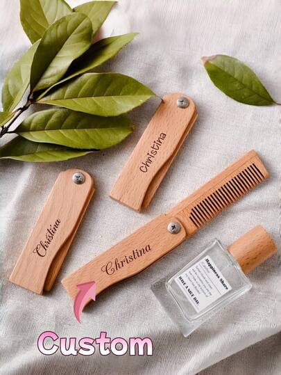 Personalized, Customizable, Light-Colored Wooden Folding Comb. Customizable, Discreet, Portable, Stylish And Beautiful, It Is The Ideal Gift For Relatives And Friends, Party Gatherings And Various Events.