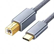 USB Type C 转 USB B 2.0 编织打印机数据线，高速数据传输线，适用于打印机和扫描仪 - 查看 1