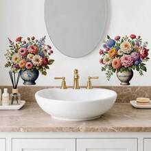 1 adesivo de parede removível com vaso de margaridas e hortênsias, ideal para decoração de quarto ou sala de estar. - 1PC - Ver 3
