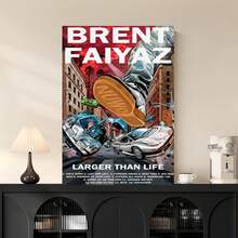 Enmarcado Póster de lienzo texturizado  de  con la portada del álbum "Larger Than Life" de Brent Faiyaz, 1 pieza. Iconografía musical con títulos de canciones (por ejemplo, "Worryin' Bout Me"). Decoración moderna de R&B para dormitorio y para fans. - Enmarcado - Ver 2