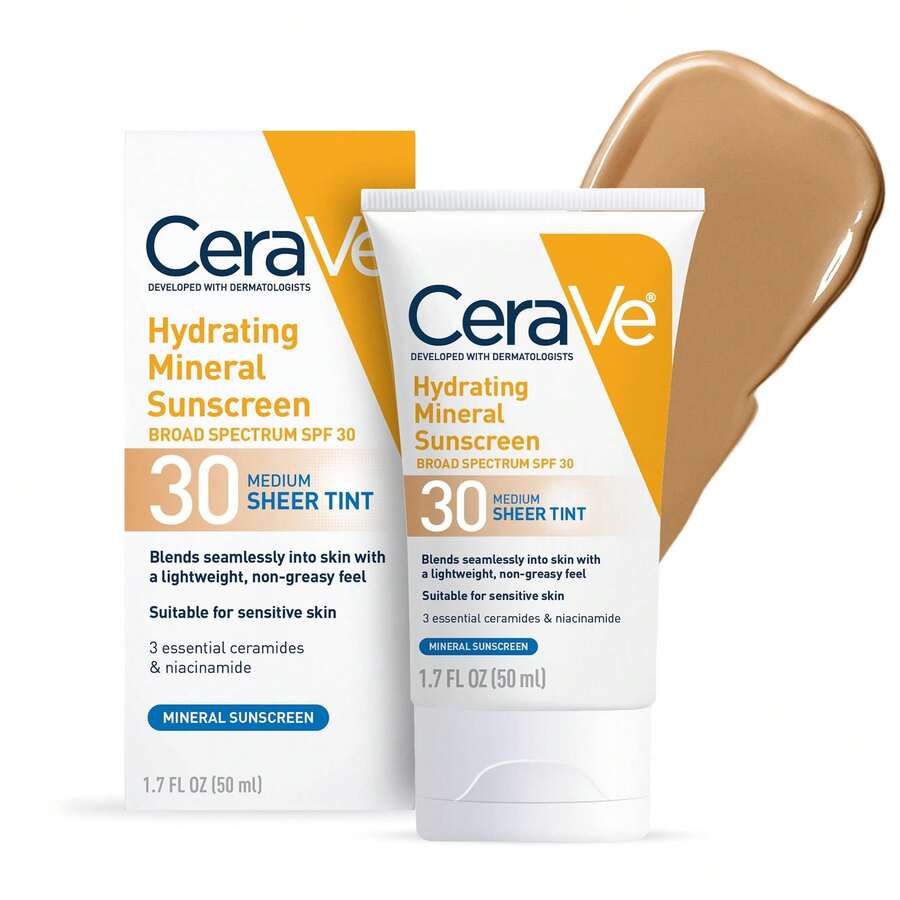 CeraVe Close-To-Skin Tone Tinted Hydrating Mineral Sunscreen SPF 30, 50ml, Sheer Medium Tint, Blends Seamlessly - 白色 - 查看 1