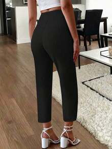 Pantalones pitillo elegantes con bolsillos plisados laterales para mujer, de estilo casual negro para primavera - Café integral - Ver 9