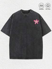 1 PCS Retro Distressed Washed Black Aesthetics Front Pink-Blue Five-Petal Flower Illustration On Left Chest + Back "MOTHERHOOD" Pink Bold Typography, Parent-Child Holding Hands Line Art Illustration Surrounded By Colorful Flowers & Plants, "PROV.31:25-27" Bible Verse Reference, "IS KINGDOM WORK" Pink Bold Typography, Distressed Print 100% Cotton Breathable Unisex Oversized Short Sleeve Tee, Spring/Summer/Fall/Winter All-Season Wear, Christmas Casual Gatherings, Mother's Day Gatherings, Hunting Day Casual Outings, Street Style Hangouts, Faith Fellowship & Worship Meetups, Religious & Urban Fashion Events, Friend Leisure Outings, Daily Urban Wear, Excellent Gift For Mothers & Christian Faith Enthusiasts - màu đen - Xem 3