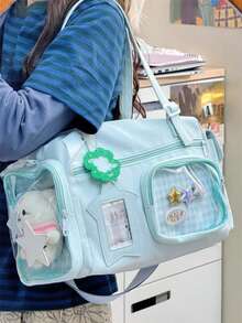 1 pièce Sac à bandoulière mignon et minimaliste, léger, avec plusieurs poches et grand espace de rangement, décoré d'un pentagramme, sac à main à la mode, convient pour transporter des peluches, en tissu de nylon résistant à l'eau avec une sangle réglable, idéal pour les courts trajets, les courses, les déplacements, sac Ita avec décoration transparente - Multicolore - Voir 4