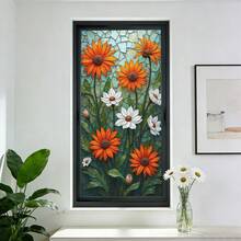 1/4pcs Abstract Plant Dyed Static Cling Glass Film. Sunflower, Orange And Colorful Tree Patterns. Waterproof Frosted Privacy Glass Sticker For Bathroom, Kitchen And Bedroom. Aesthetic Removable Home Decor Sticker. - Multicolor - View 9