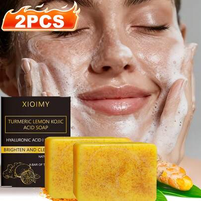Xioimy 3 piezas de jabón de ácido de cúrcuma, limpieza profunda y control de grasa, desvanecer manchas y pigmentación. Formulado con ácido de cúrcuma natural y aceite de coco, produce una espuma cremosa y rica para una piel suave y radiante
