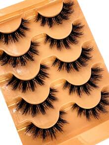 5 Pairs D Curl False Eyelashes 5D Fluffy Russian Volume Large Curl Mink-Like False Eyelashes - Black - View 5