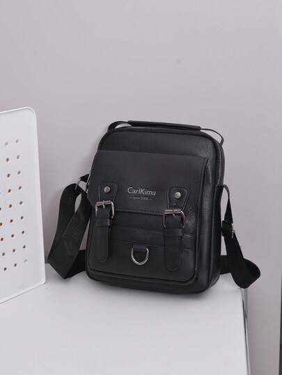 男士商务单肩包，大容量，耐用PU皮革，多功能防水斜挎包