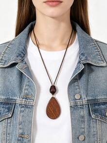 1 pieza Collar con colgante de gota de agua con cuentas estilo bohemio para hombres, collar largo con cadena de disco geométrico redondo retro, joya de regalo, accesorio diario, regalo para madre, maestra, novia, compañera de clase - rosario - Ver 4