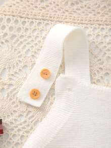 Baby Girls' Sweet Cute "BDAY GIFT" Letter Embroidery Knit Camisole Romper, Summer - White - View 2