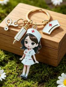 Chaveiro temático de enfermagem com estetoscópio e touca - Ótimo presente para enfermeiros, equipe médica, mochilas, carros ou carteiras, acessórios de enfermagem, chaveiro de liga de zinco com tema médico, pingente de coração, seringa, estetoscópio e coração anatômico - Presente perfeito de agradecimento para enfermeiros e profissionais de saúde, acessório artesanal, presente de agradecimento para enfermeiros - Multicolorido - Ver 2