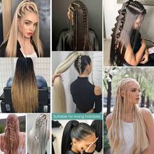 2 pièces/paquet (avec outil) Extensions de cheveux au crochet droits de 24 pouces, fibres synthétiques résistantes à haute température pour tresses au crochet. Conçu pour un tressage facile avec des cheveux longs et droits, convient pour la décoration de cheveux de la Coupe du monde - Multicolore - Voir 7