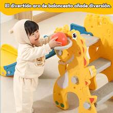 Conjunto de tobogán con tobogán extralargo y aro de baloncesto,toboganes para niños, tanto para interior como para exterior, ideales para el juego activo, el desarrollo físico y la diversión - Amarillo - Ver 3