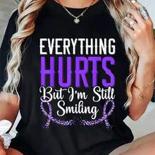 Ladies With Black Pattern Crew Neck T-Shirt-Loose Version, Printed With "Everything Hurts But I'm Still Smiling" Slogan And Floral Decoration, Machine Wash Four Seasons Casual T-Shirt, Suitable For Gym, Outdoor, Summer (Size 0XL-3XL), Ladies T-Shirt, Fitness Clothing, Interesting Design, Durable Fabric Cinco De Mayo, For Adults, Minimalist Style, Office Commute, Skin-Friendly Softness - màu đen - Xem 1
