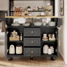 Kücheninsel, Schrank, Buffetschrank 120 x 40 (80) x 95 cm, ausziehbarer Küchenwagen mit Rollen, beidseitig ausziehbar, mit Handtuchhalter und Gewürzregal, zwei Türen, drei Schubladen, schwarz/weiß - Noir - Voir 4