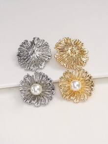 10Pcs Gold Silver Tone Hollow Flower Pearl Metal Buttons, Decorative Fasteners For Clothing - Multicolor - View 5