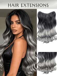 Tóc nối WaveTrip SS Style Inspo dành cho nữ, kiểu dáng phù hợp cho kỳ nghỉ, ngày Valentine, dài 20 inch, thẳng, màu đen, thích hợp để buộc tóc đuôi ngựa, dự lễ hội âm nhạc, tiệc tùng, cosplay, ngày lễ và mọi mùa. - Màu xám ombre - Xem 2