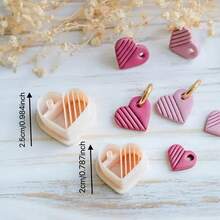 2pcs Heart Shaped Polymer Clay Mold, Heart Line Art Handmade Earring Tool, Suitable For DIY Clay Earring Creation - Apricot - View 6