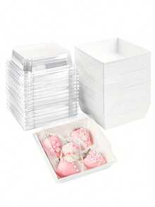 5/10/20pcs Dessert Boxes With Transparent Lids, Meat Platter Boxes, Grease-Proof Kraft Paper, White & Pink Kraft Paper Baking Boxes, Suitable For Cookies, Macarons, Cakes, Sandwiches, Great For Weddings, Parties, Special Occasions, Thanksgiving, Halloween, Christmas, Autumn Gifts And Decorations - Multicolor - View 1
