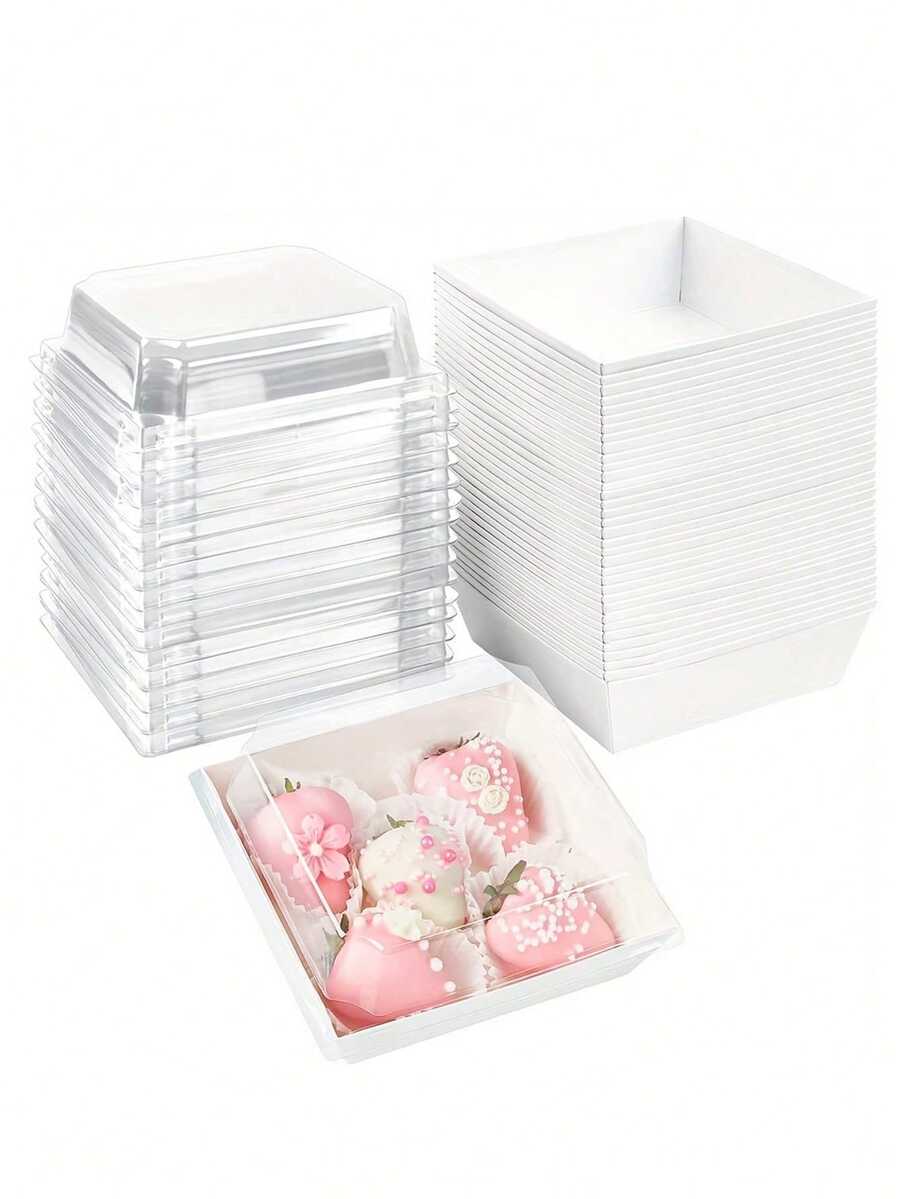 5/10/20pcs Dessert Boxes With Transparent Lids, Meat Platter Boxes, Grease-Proof Kraft Paper, White & Pink Kraft Paper Baking Boxes, Suitable For Cookies, Macarons, Cakes, Sandwiches, Great For Weddings, Parties, Special Occasions, Thanksgiving, Halloween, Christmas, Autumn Gifts And Decorations - Multicolor - View 1
