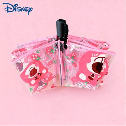  1 chiếc ô trong suốt Disney, chất liệu PVC chống thấm nước, viền hồng, ô gấp gọn, sử dụng được cả nắng và mưa, thích hợp cho chụp ảnh của các bạn nữ, đi học, quà tặng ngày lễ.