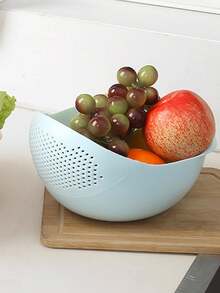 1pc Kitchen Rice Washing Strainer, Fine Mesh Colander Rinse Basket, Household Vegetable Fruit Washing Bowl - Multicolor - View 9