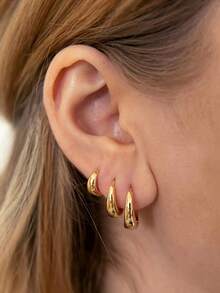 3pairs Minimalist Exaggerated Hoop Earrings Women, Festival - 黃金 - 查看 5