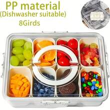 1 Set [4/8 Grid Container + Transparent Lid] Grid Container + Transparent Lid, Four-Sided Buckle-Style PP Transparent Material With Lid Sealed Storage Box, Suitable For Refrigerator Kitchen Food Storage And Organization, For Fruits, Snacks, Vegetables, Snacks And Other Refrigerated Foods, Reusable Divided Refrigerator Freshness Box, Refrigerator Household Cabinet Kitchen Storage Box - Multicolor - View 8