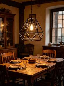 1pc Vintage DIY Iron Lamp Shade, Retro Metal Birdcage Pendant Light Fixture For Hotel, Cafe - Black - View 2