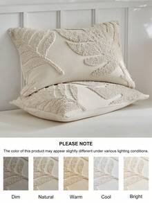 2pcs Khaki Leaf Pattern Tufted Pillowcase, Modern Bohemian Style Decorative Pillowcase, Suitable For All Seasons, Soft, Machine Washable - Khaki - View 6