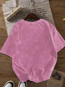 Solid Color Drop Shoulder Loose Fit Vintage Washed Style Women'S Short Sleeve T-Shirt,  Fashion Women'S T-Shirt Mothers Day Outfit Free Shipping - 粉色 - 查看 2