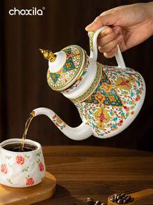choxila 1pc 1.2L Large Capacity Enamel Floral Pattern Handle Drip Coffee Pot, Suitable For Induction Cooktop And Gas Stove To Brew Coffee Or Tea - Russian Flower Waist Enamel Pot - View 3