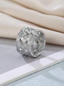 1件简约条纹编织图案造型个性化百搭轻奢戒指女士派对礼物配饰 - 戒指 - 查看 4