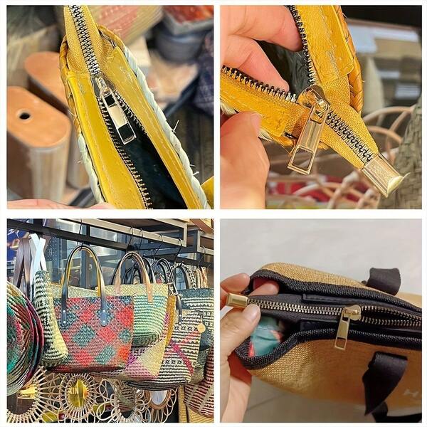 1/6pcs Set, 6 Colors Handmade Metal PU Teeth Buckle Zipper, 24cm, Accessory For Weaving Bags, Wallet Making, DIY Wallet