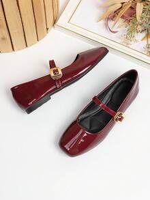 Wide Toe Box Mary Jane Shoes, New Arrival Versatile Suitable For All Seasons, Size 34-44 - Burgundy - View 5