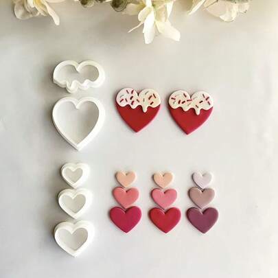 5pcs Valentine's Day Heart Shaped Polymer Clay Stamp Mold Set, Valentine's Art Clay Mold, DIY Soft Clay Jewelry Making Supplies