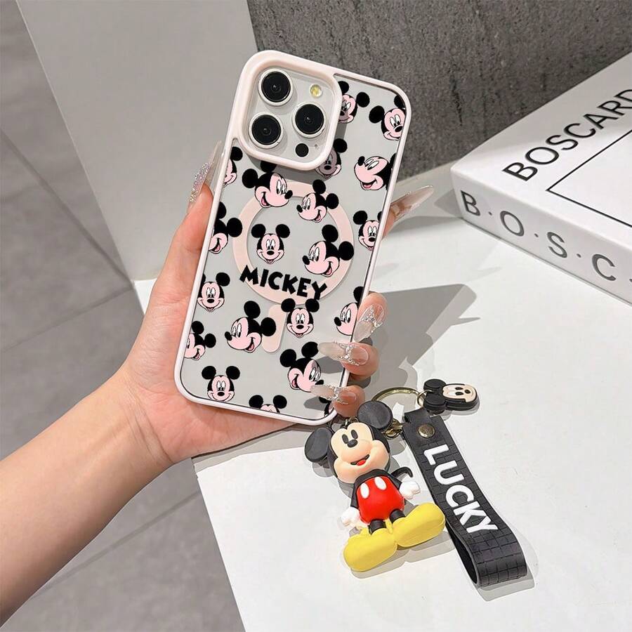 This Disney Mickey Mouse Pattern Lanyard Phone Case Features A Strong Magnetic Closure And Full Coverage Of Acrylic And TPU Material. It's Shockproof, Lightweight, And Suitable For IPhone17/16/11/13/15/15 Plus/15 Pro/15 Pro Max/12/14 Pro Max/11 Pro Max/12 Pro/12 Pro Max/13. It's A Popular Birthday Gift, Business Gift, Durable, Stain-Resistant, And Fingerprint-Resistant New Phone Case For Men And Women. It Also Includes A Mickey Mouse Phone Case And Mickey Mouse Doll Bracelet. Compatible With SamsungGalaxy S20, S21, S22, S23, And S24 Series. It's The Perfect Gift For Friends And Family. This Stylish Phone Case Is Fun, Lightweight, And Durable. IPhone17 Pro Max Phone Case, Minnie Phone Case. - Pink - View 1