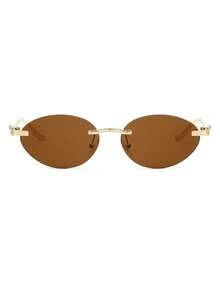 1 Pair Women's Frameless Metal Leg Retro Fashion Glasses - Brown - View 4